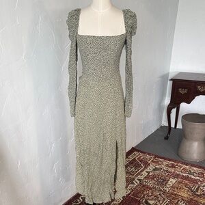& Other Stories Smocked Puff-Sleeve Midi Dress – Size US 4 / EUR 38